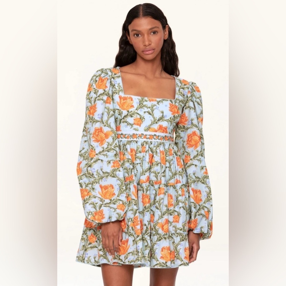 NWT AGUA BY AGUA BENDITA AVENA PEONIA ATARDECER MINI DRESS, SIZE M - Picture 7 of 16